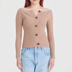 NAADAM Wool Cashmere Boatneck Cardigan in Hazelnut